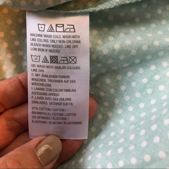 Susan Graver Button down Blouse, sz 12, aqua polka dot & floral, cotton/spandex - Picture 6 of 8